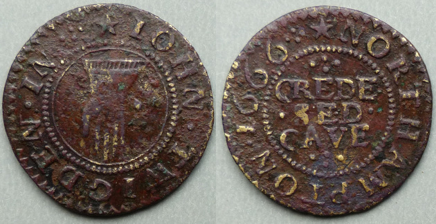 Northampton, John Twigden 1666 CREDE SED CAVE halfpenny Northampton, John Twigden 1666 CREDE SED CAVE halfpenny